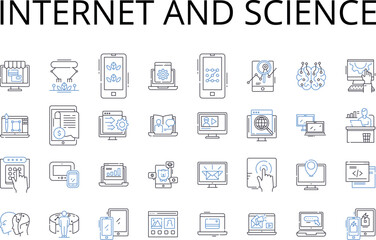 Internet and science line icons collection. nternet, Web, Net, Cyberspace, Online, Digital world, Information superhighway vector and linear illustration. World Wide Web,Cloud,Connectivity outline