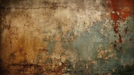 Obraz premium A textured and distressed grungy wall with peeling paint. Generative ai