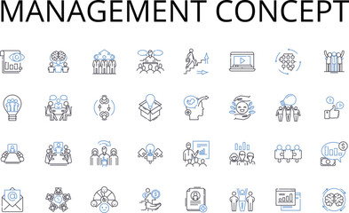 Obraz na płótnie Canvas Management concept line icons collection. Leadership theory, Communication strategy, Decision-making process, Organizational plan, Business model, Marketing tactics, Sales strategy vector and linear