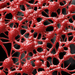 Microscopic cells, tissue, and technology, a combination of the future of medicine. Technology, Science, Biomedicine concept created with generative AI.