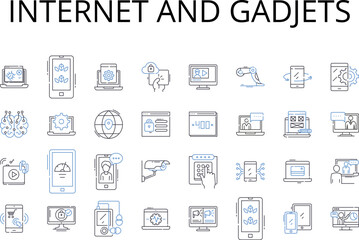 Internet and gadjets line icons collection. World Wide Web, Cyberspace, Online, Nerk, Web, Digital, Information superhighway vector and linear illustration. Connectivity,Wi-Fi,Bluetooth outline signs