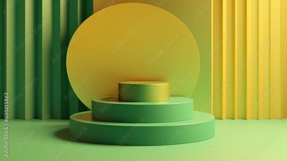 Aufkleber a circular object on a green pedestal. generative ai