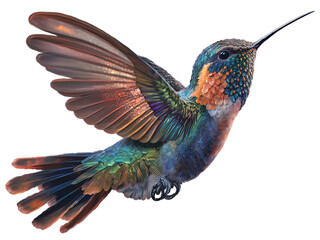 Hummingbird in Flight isolated on white background . AI generated Illustration. - obrazy, fototapety, plakaty