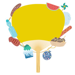夏まつりのタイトル　見出し　団扇　屋台