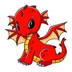 Cute funny red dragon happy