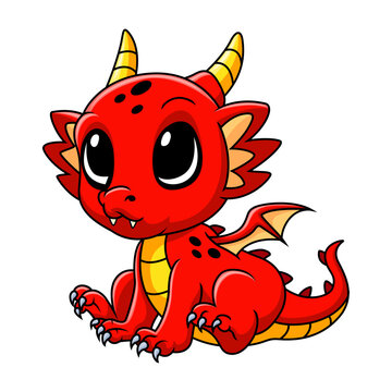 Cute funny red dragon happy