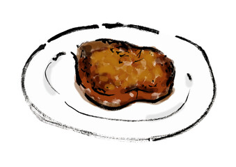 フォアグラステーキの手描き和風イラスト