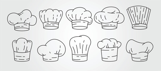 vector of chef hat line art logo set illustration design, bundle of cook hat vector design.