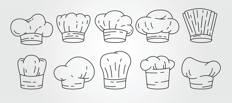 vector of chef hat line art logo set illustration design, bundle of cook hat vector design.