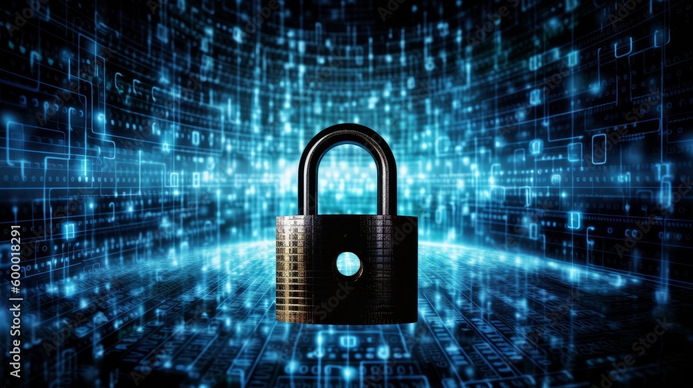 Fototapete a padlock with a digital background for enhanced security. generative ai