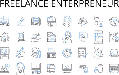 Freelance enterpreneur line icons collection. Solo-preneur, Independent contractor, Self-employed, Freelance worker, Side hustler, Digital nomad, Startup founder vector and linear illustration. Small
