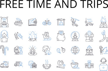 Obraz na płótnie Canvas Free time and trips line icons collection. Leisure, Vacation, Retreat, Respite, Break, Getaway, Holiday vector and linear illustration. Time off,Relaxation,Excursion outline signs set