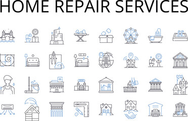 Fototapeta na wymiar Home repair services line icons collection. Handyman services, Household maintenance, Property repair, Fixing up, Property restoration, Renovation services, Property improvement vector and linear