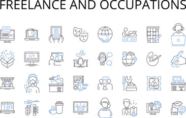 Fototapeta na wymiar Freelance and occupations line icons collection. Self-employed, Consultant, Contractor, Entrepreneur, Independent, Solopreneur, Gig worker vector and linear illustration. Virtual assistant,Creative