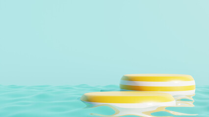 Summer Season Podium Platform with Floating Rubber Ring for Product Display Showcase 3D Rendering