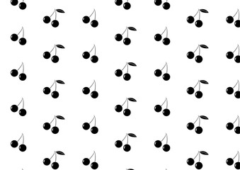 さくらんぼの白黒シルエット背景イラスト素材