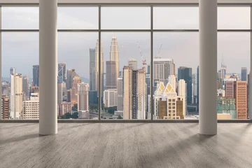 Keuken foto achterwand Kuala Lumpur Empty room Interior Skyscrapers View Malaysia.Downtown Kuala Lumpur City Skyline Buildings from High Rise Window. Beautiful Expensive Real Estate overlooking. Sunset. 3d rendering.