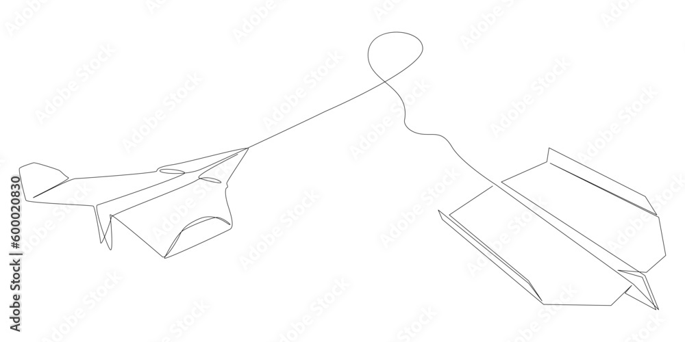 Poster one continuous line of paper airplanes. thin line illustration vector concept. contour drawing creat