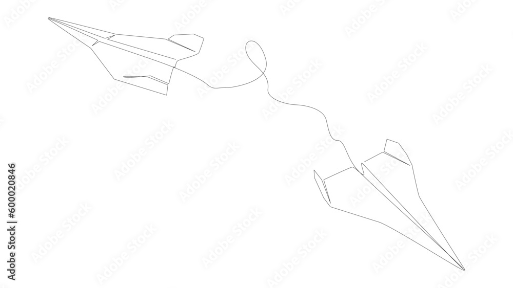 Poster one continuous line of paper airplanes. thin line illustration vector concept. contour drawing creat