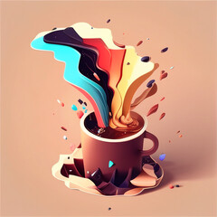 アイソメトリックな3Dのカラフルなコーヒーカップ - obrazy, fototapety, plakaty