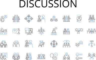 Discussion line icons collection. Debate, Dialogue, Chatting, Communication, Discourse, Correspondence, Exchange vector and linear illustration. Talks,Negotiation,Interchange outline signs set