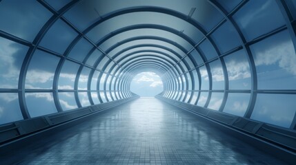 Obraz premium A never-ending tunnel with a beautiful blue sky at the end. Generative ai