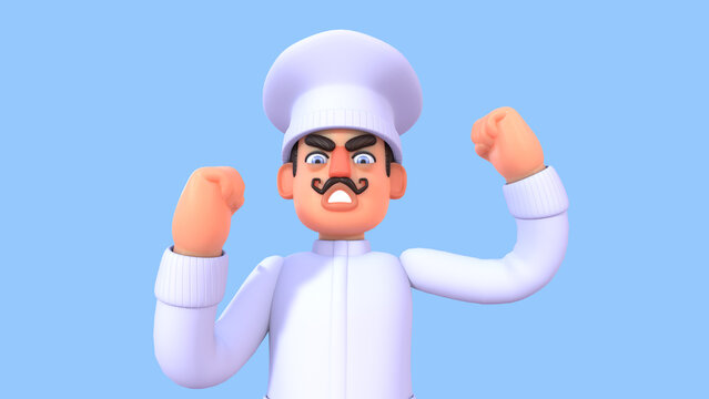 3d render of angry chef cook shouting