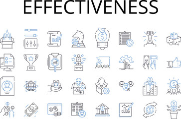 Fototapeta na wymiar Effectiveness line icons collection. Efficiency, Productivity, Capability, Potency, Performance, Impactfulness, Aptitude vector and linear illustration. Competence,Powerfulness,Strength outline signs