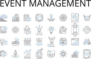 Event Management line icons collection. Project Planning, Business Strategy, Brand Development, Marketing Coordination, Campaign Strategy, Sales Planning, Talent Management vector and linear