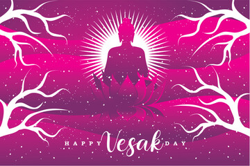 Happy Vesak day vector illustration. Meditation Buddha