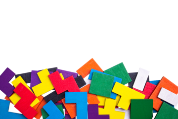 Multicolored puzzle isolated on a transparent background. Concept of game, entertainment, recreation.
