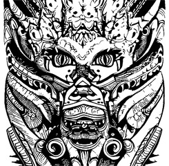 Dragon Head Line Art Ornament Vector Design