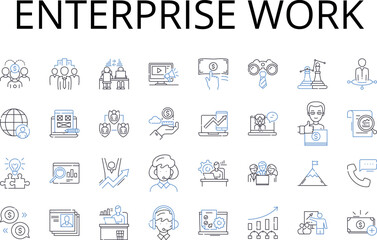 Enterprise work line icons collection. Business tasks, Corporate duties, Professional labor, Career service, Commercial employment, Industrial function, Executive operations vector and linear
