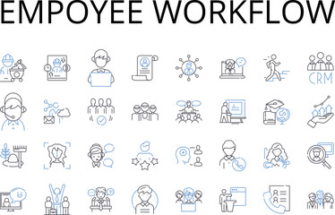 Obraz na płótnie Canvas Empoyee workflow line icons collection. Staff process, Personnel sequence, Worker system, Labor management, Staff operations, Work structure, Work protocol vector and linear illustration. Job