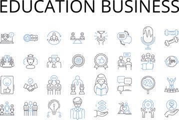 Education business line icons collection. Learning enterprise, Instruction market, Knowledge industry, Academic sector, Scholastic field, Training realm, Tutoring profession vector and linear