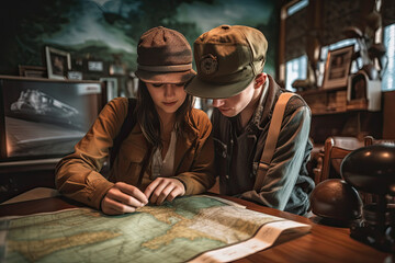 a couple looking at a treasure map, generative AI