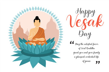 Happy Vesak day vector illustration. Meditation Buddha
