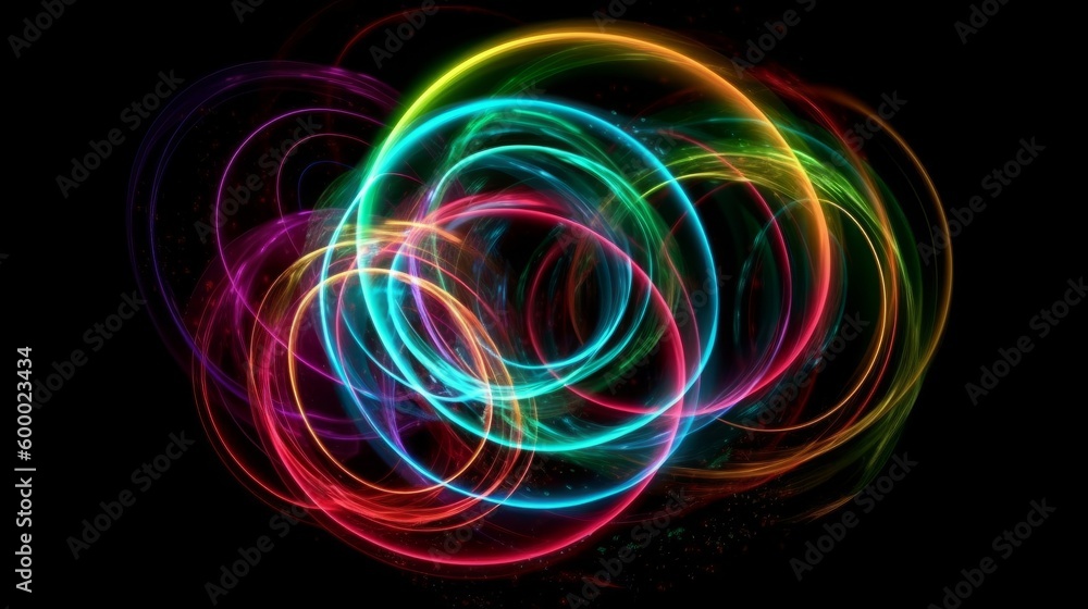 Poster multicolored circles on black background. generative ai