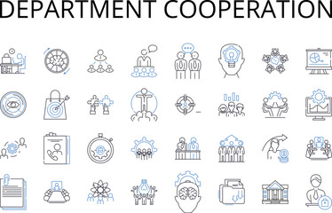 Department cooperation line icons collection. Teamwork collaboration, Mutual assistance, Independent collaboration, Synchronized effort, Cooperative effort, Shared teamwork, Joint collaboration vector