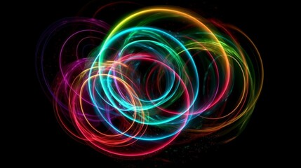 Obraz premium Multicolored circles on black background. Generative ai