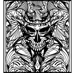 black and white skull line art tattoo