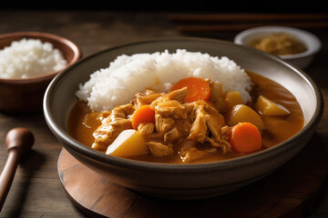 homemade dish of Japanese curry with rice - obrazy, fototapety, plakaty