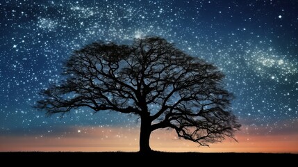 Fototapeta na wymiar A lone tree standing against a starry night sky. Generative ai