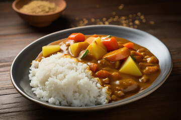 homemade dish of Japanese curry with rice - obrazy, fototapety, plakaty