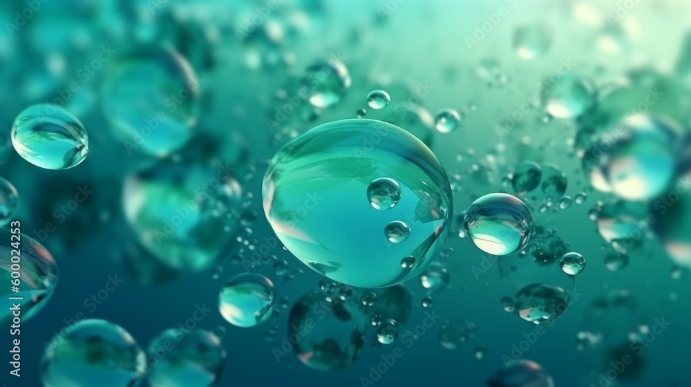 Poster Colorful bubbles floating in the sky. Generative ai