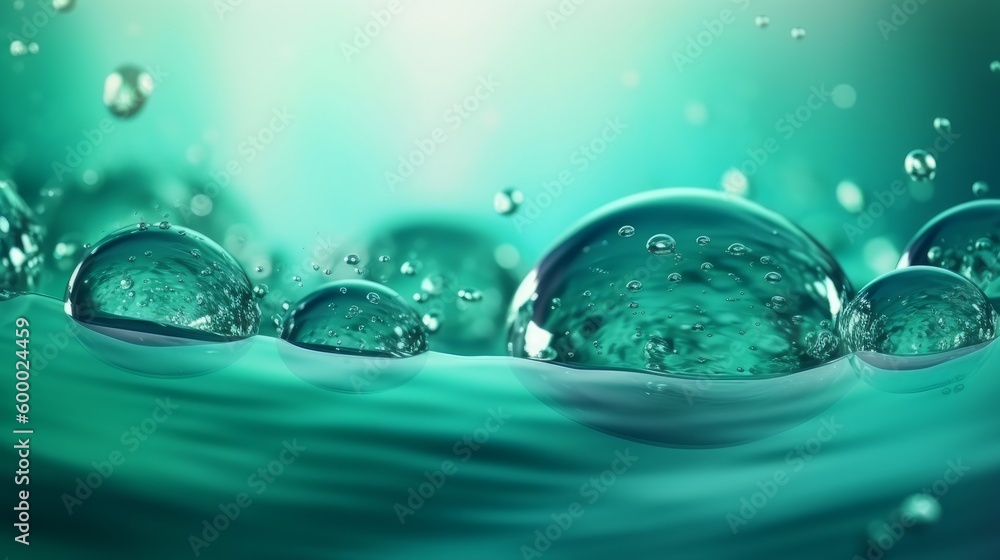 Poster Bubbles floating on the surface of water. Generative ai