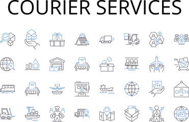 Courier services line icons collection. Freight delivery, Mail carriers, Package transports, Shipment handlers, Express shipments, Delivery agents, Parcel couriers vector and linear illustration