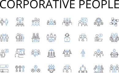 Corporative people line icons collection. Business Partners, Working Professionals, Cooperative Members, Team Players, Industry Leaders, Organizational Members, Corporate Workers vector and linear