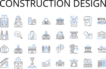 Fototapeta na wymiar Construction design line icons collection. Building planning, Structural drafting, Architectural blueprint, Engineering analysis, Fabrication design, Industrial layout, Commercial development vector