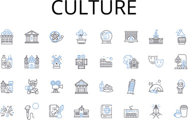 Culture line icons collection. Artistry, Customs, Tradition, Heritage, Society, Belief, Lifestyle vector and linear illustration. Ethos,Values,Philosophy outline signs set